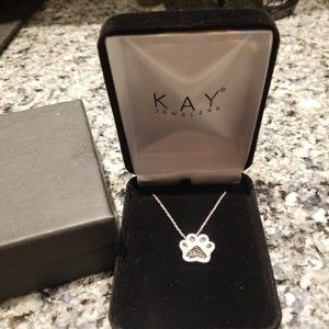 Kay Jewelers sterling, sparkling paw necklace